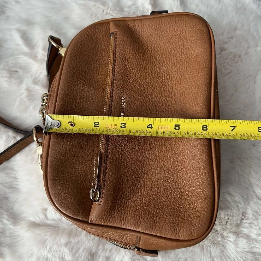 MICHAEL KORS Luka Small Satchel in Acorn Brown with top handle and crossbody